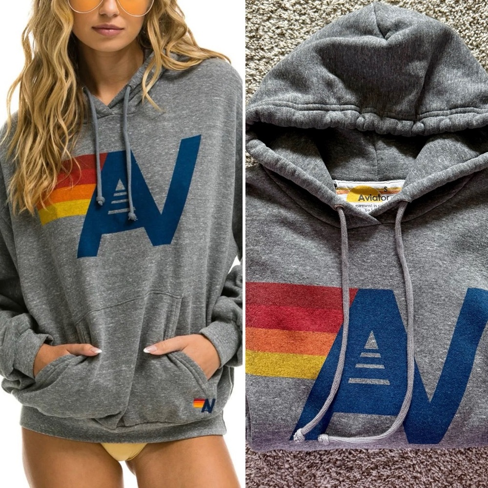 Gray Aviator Nation Logo Hoodie relaxed fit